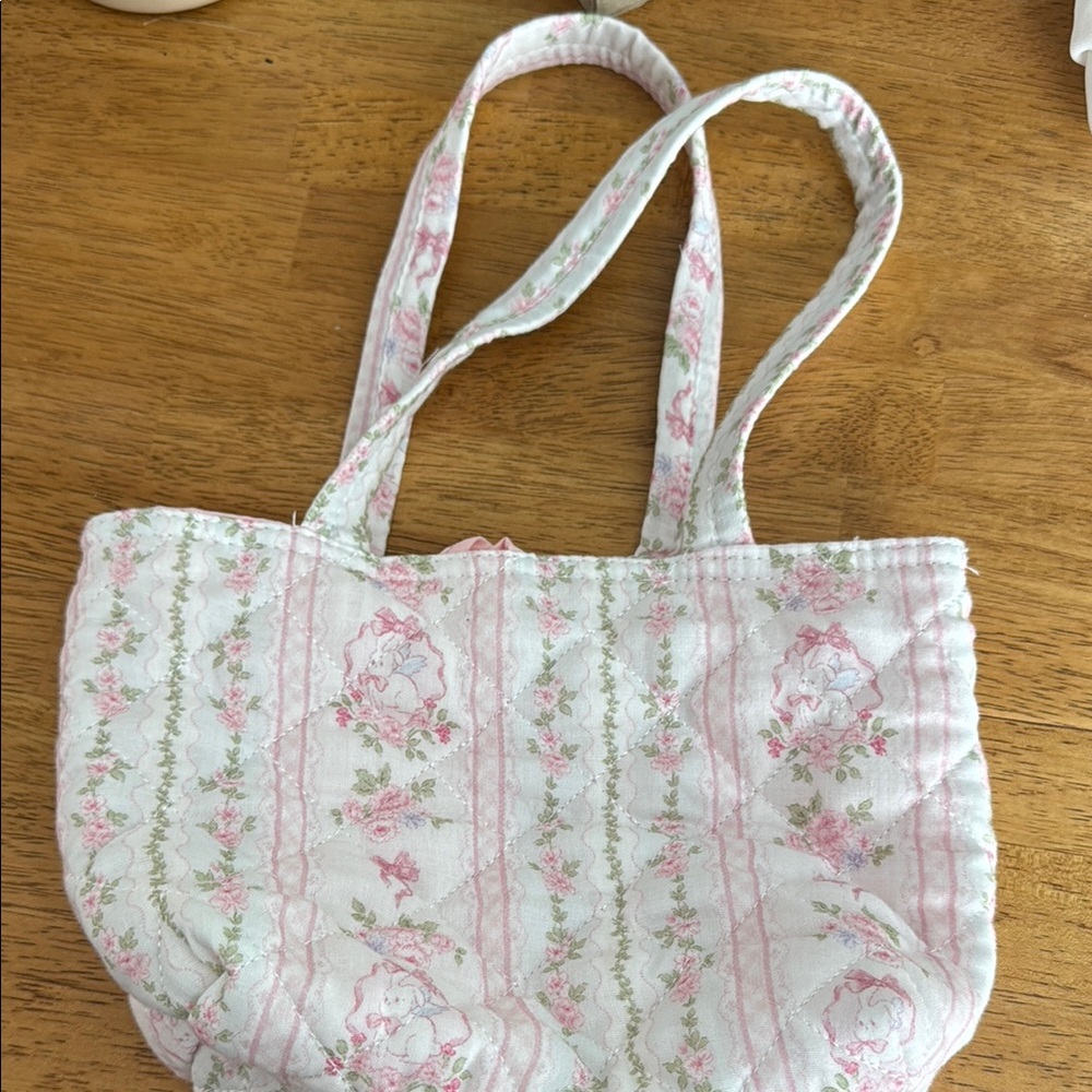 Floral Pink and White Quilted Tote Bag
